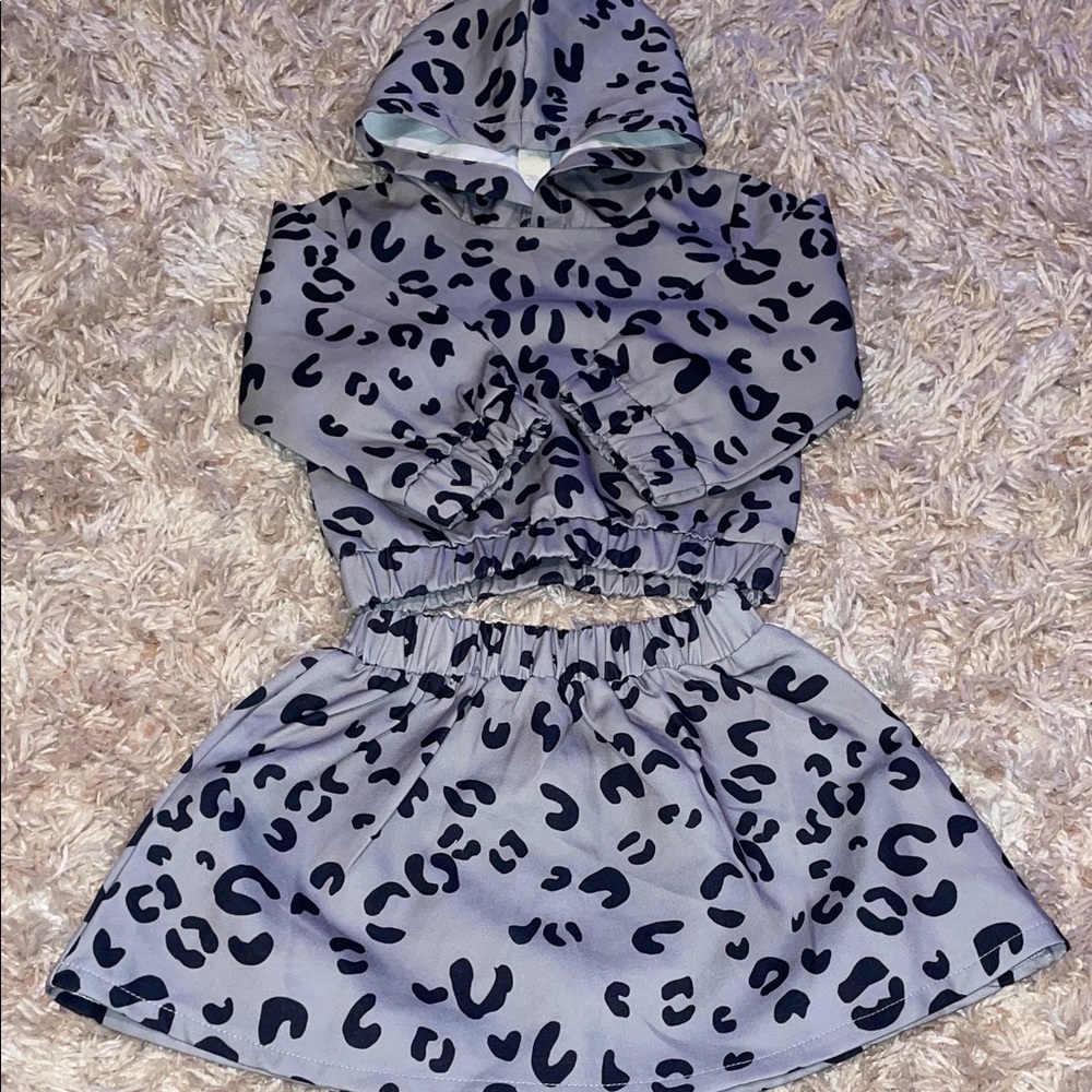 Leopard Print Kids Matching Set - Gray and Black